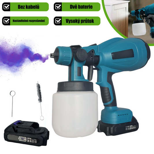 Profesionální stříkací pistole na barvu s baterií a nastavitelným postřikem